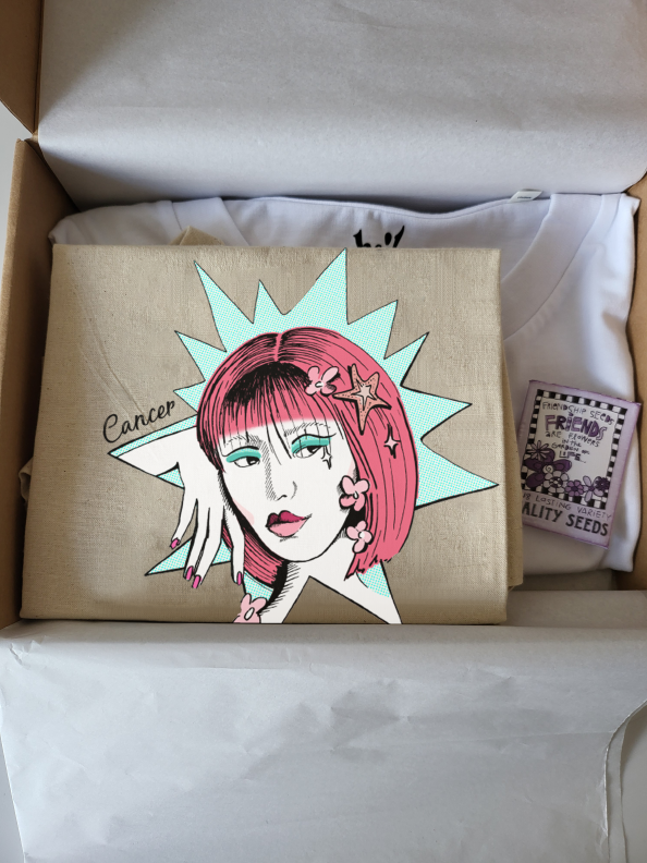 Zodiac Gift Box - New - Perfect Gift - All Star Signs - Organic &amp; Vegan Tee &amp; Tote Bag Set