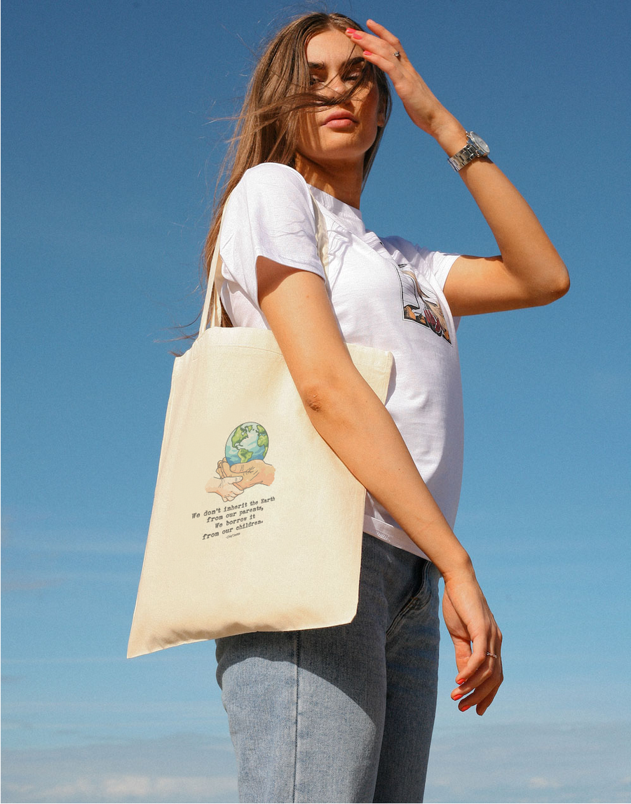 We don't inherit the Earth (with logo) Tote Bag - Vegan - 100% Organic Cotton New Design '24